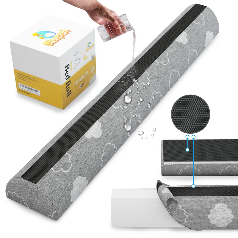 Sleepah Bed Bumpers for Toddlers Memory Foam Rail Guards Waterproof Washable Dual Sided Non-Slip Soft Cover - Safety Guard Noodle Long Pillow Pads for King Queen Full Twin Beds (1 Pack) - Image 3